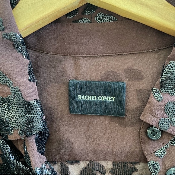 Rachel Comey brown transparent button down shirt with sequin florals - Picture 3 of 4